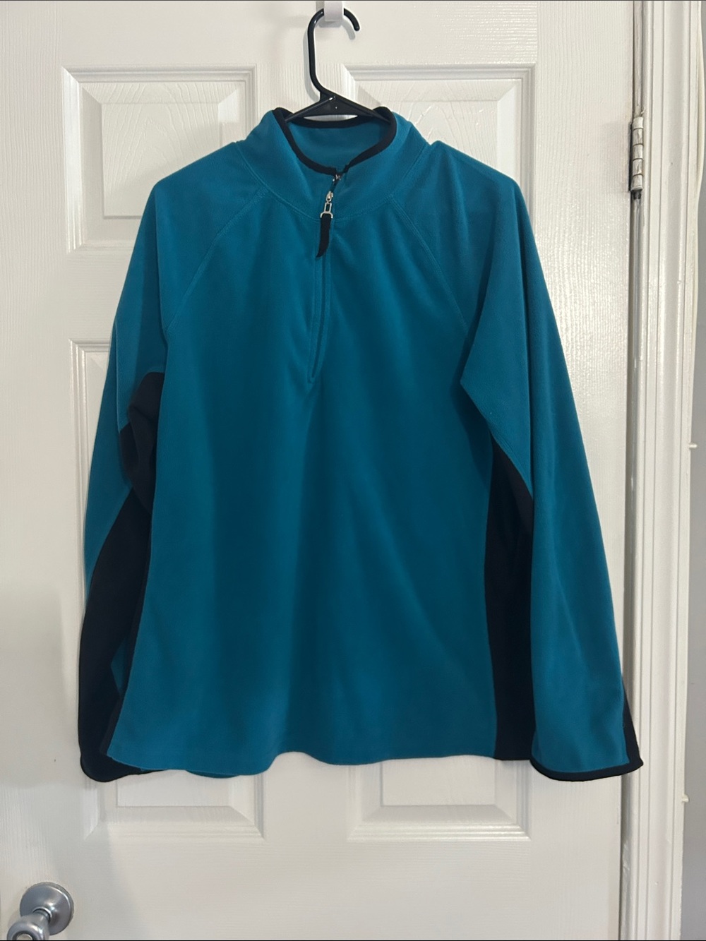 Style & Co. Sport Women's Teal Blue & Black Fleece Quarter-Zip Pullover - Size X